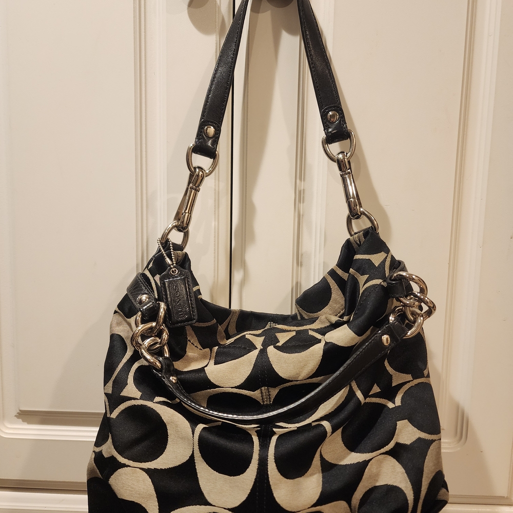 Coach Black and Tan Patterned Shoulder Bag